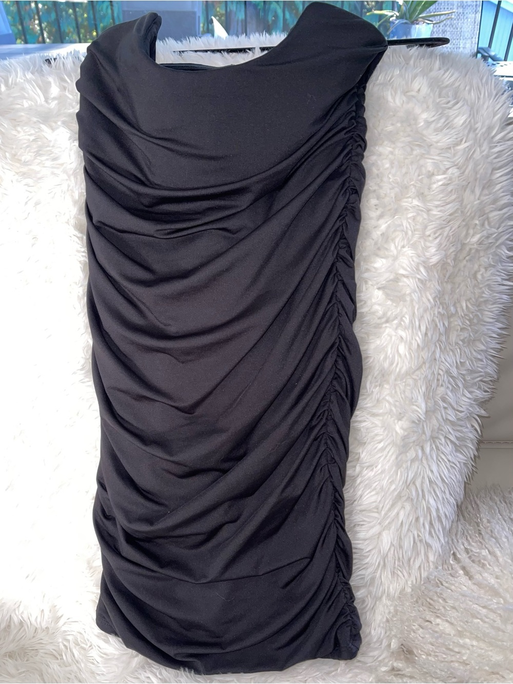 Oh Polly Black Side-Ruched Pencil Dress